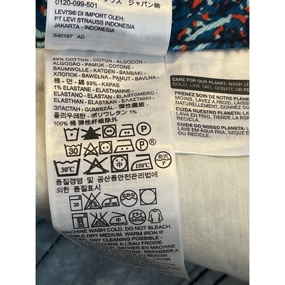 Levi’s Printed Denim Cutoff Shorts Size 12 Blue Orange Pattern Summer Casual - Picture 4 of 9